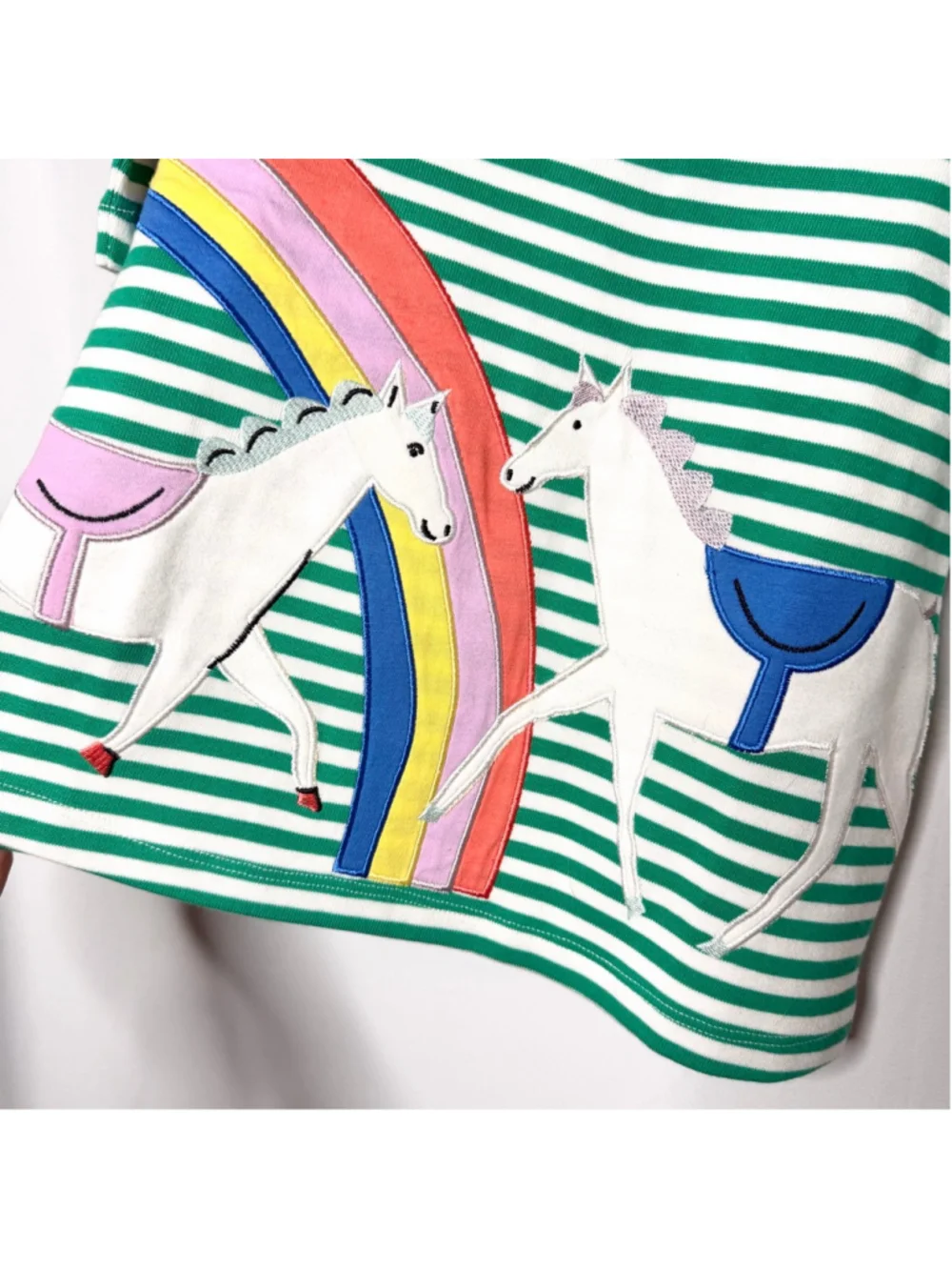 Girls Joules Casual Dress 2T Green White Striped Unicorn Rainbow NEW with tags